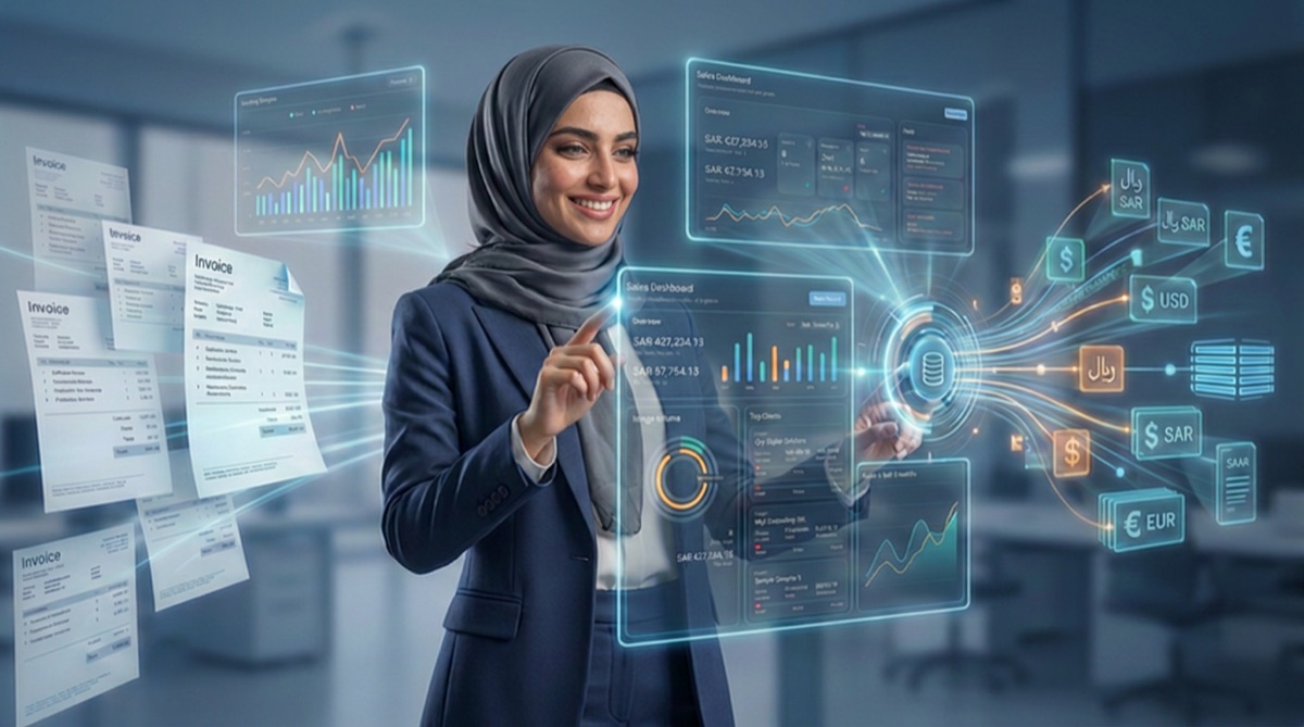 سيدة أعمال سعودية تدير لوحة تحكم واحة بوكس المالية